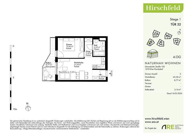 Wohnung zum Kauf - Erstbezug provisionsfrei 280.000 € 2 Zimmer 45,4 m² 4. Geschoss Wien 1210