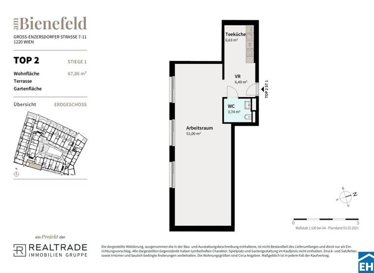 Studio zum Kauf - Erstbezug 258.800 € 1 Zimmer 67,9 m² EG frei ab 01.10.2028 Groß-Enzersdorfer Straße Wien 1220
