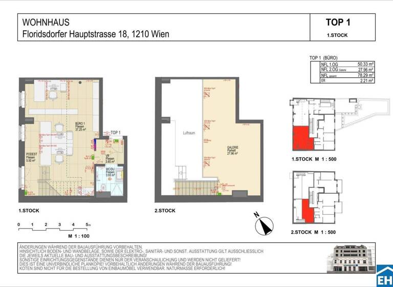 Wohnung zur Miete - Erstbezug 1.198 € 1,5 Zimmer 78,3 m² 1. Geschoss frei ab 01.05.2026 Wien 1210