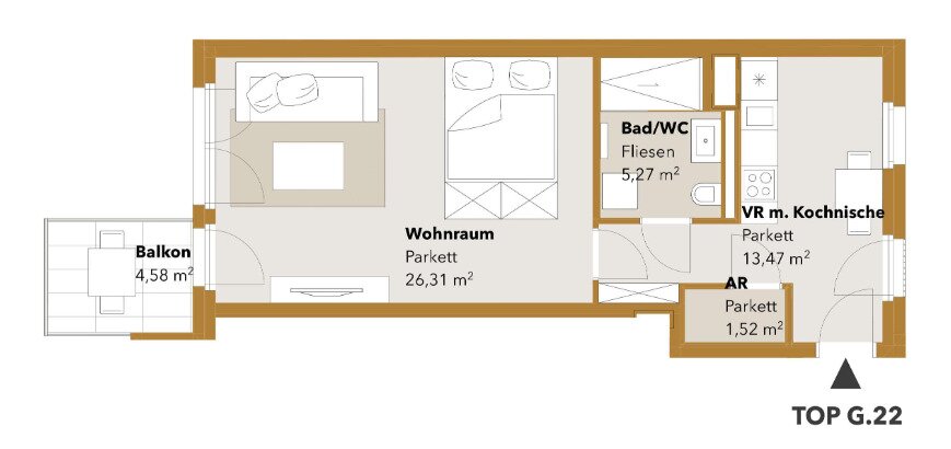 Wohnung zur Miete 992 € 1 Zimmer 46,6 m²<br/>Wohnfläche 5.<br/>Geschoss Wien 1120