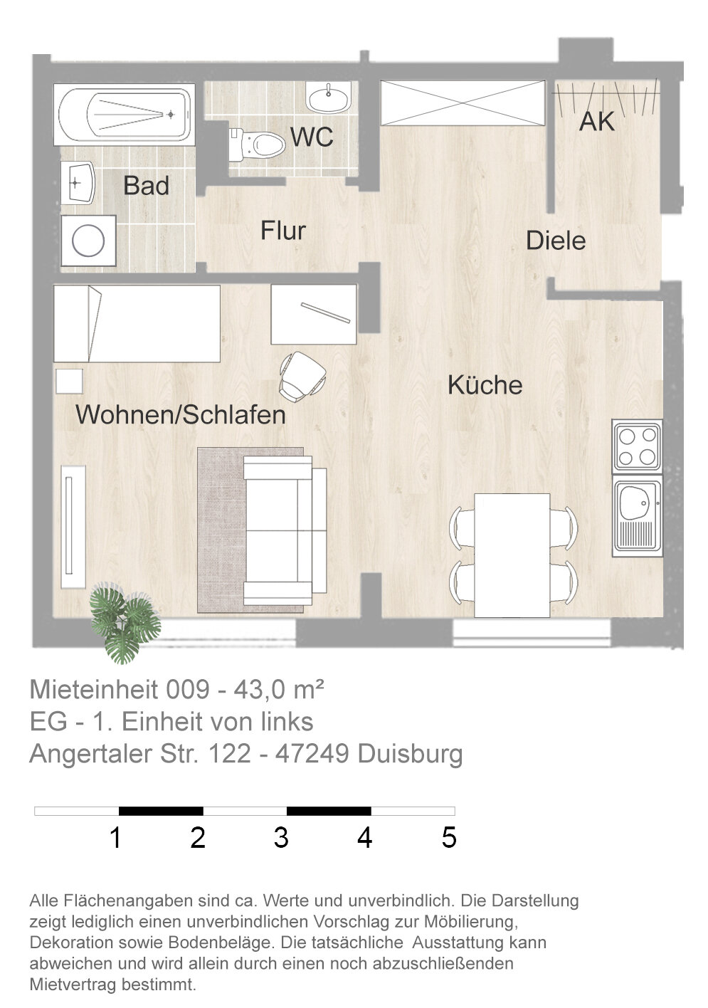 Wohnung zur Miete 379 € 1 Zimmer 43 m²<br/>Wohnfläche EG<br/>Geschoss 16.01.2025<br/>Verfügbarkeit Angertaler Str. 122 Wanheim - Angerhausen Duisburg 47249