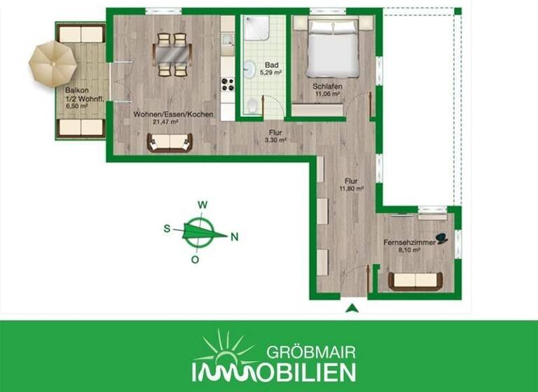 Wohnung zur Miete 1.480 € 2,5 Zimmer 64,3 m² Elzerberg 8 Ammerland Münsing-Ammerland 82541