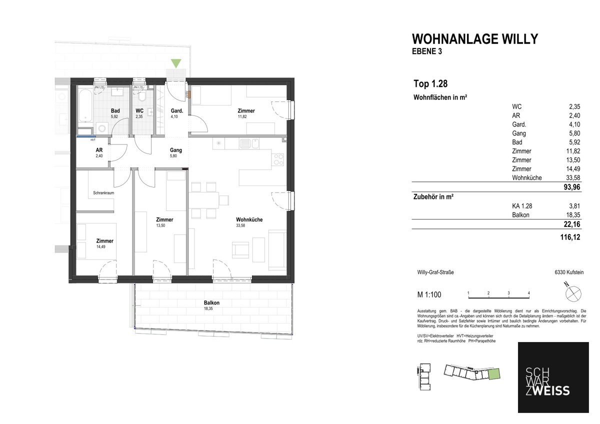 Wohnung zum Kauf 707.000 € 4 Zimmer 94 m²<br/>Wohnfläche 3.<br/>Geschoss Kufstein 6330