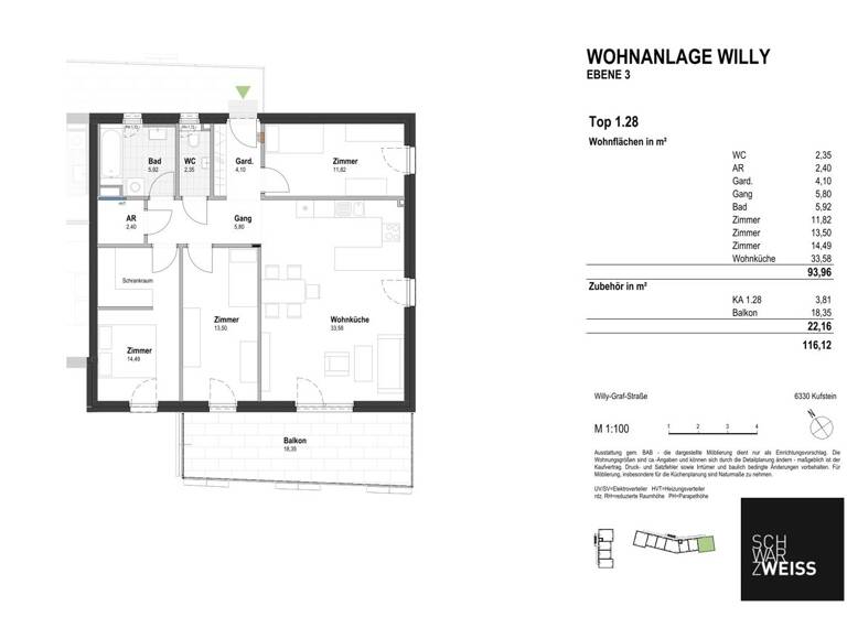 Wohnung zum Kauf - Erstbezug 699.000 € 4 Zimmer 94 m² 3. Geschoss Kufstein 6330