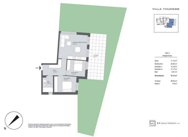 Terrassenwohnung zum Kauf provisionsfrei 880.000 € 3 Zimmer 67,2 m² EG Thumeggerstrasse 5 Morzg Salzburg(Stadt) 5020