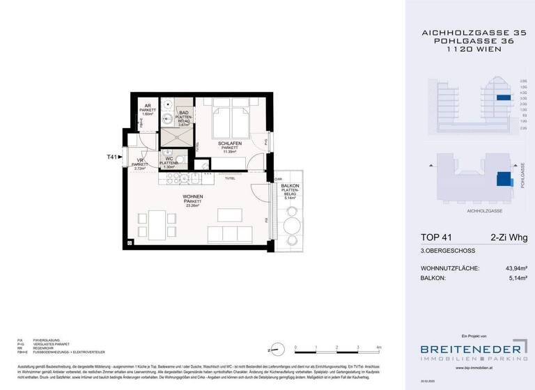 Wohnung zum Kauf - Erstbezug 308.000 € 2 Zimmer 43,9 m² 3. Geschoss Aichholzgasse Wien 1120