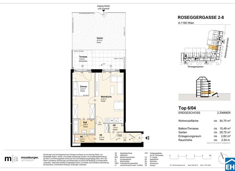 Wohnung zum Kauf - Erstbezug 314.100 € 2 Zimmer 54,7 m² EG Roseggergasse Wien 1160