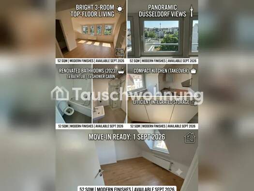 Wohnung zur Miete Tauschwohnung 950 € 3 Zimmer 52 m² 5. Geschoss Flingern Nord Stadtbezirk 2 40235