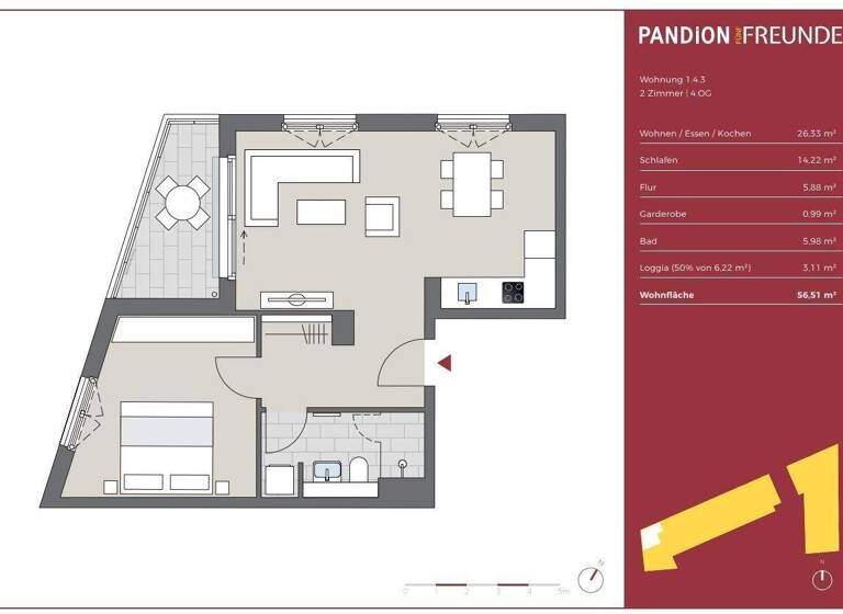 Wohnung zur Miete 1.180 € 2 Zimmer 56,5 m² 4. Geschoss frei ab 01.05.2026 Am alten Güterbahnhof 65 Ehrenfeld Köln 50825