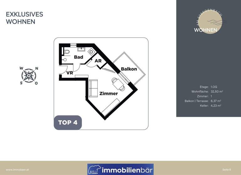 Studio zur Miete - Erstbezug 380 € 1 Zimmer 32,7 m² 1. Geschoss frei ab 01.06.2026 Binderweg 9 Steegen 4722