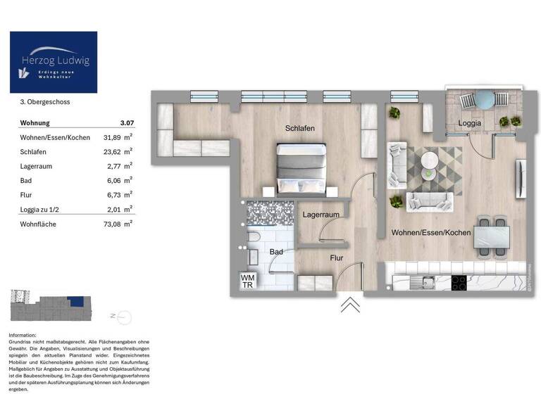 Wohnung zum Kauf provisionsfrei 599.900 € 2,5 Zimmer 73,1 m² 2. Geschoss Haager Straße 11 Altenerding Erding 85435