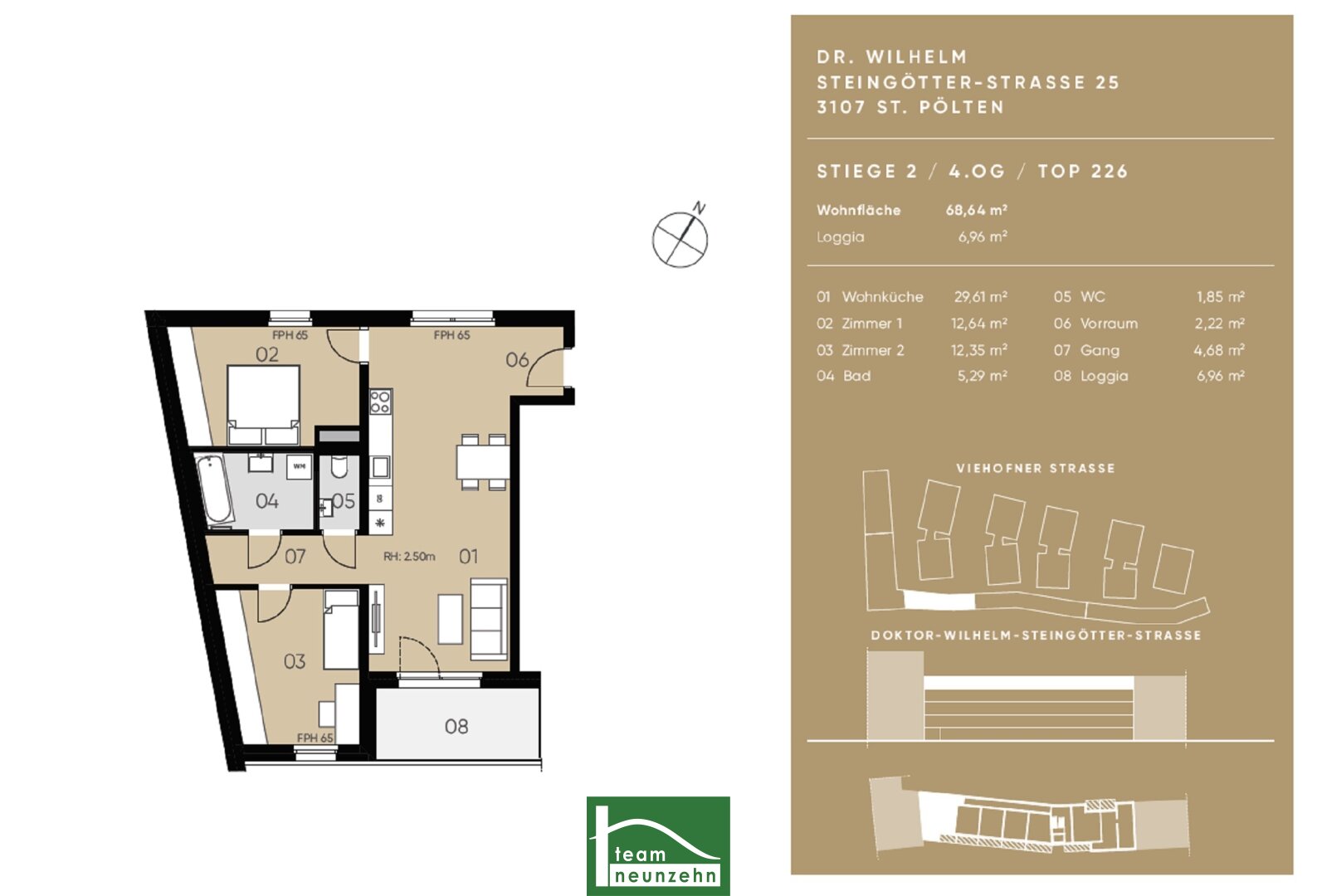 Wohnung zur Miete 700 € 3 Zimmer 69 m²<br/>Wohnfläche 4.<br/>Geschoss Doktor-Wilhelm-Steingötter-Straße 25 Viehofen St. Pölten 3100