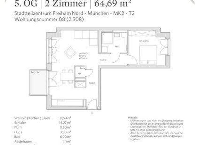Wohnung zur Miete 1.526 € 2 Zimmer 64,7 m² 5. Geschoss frei ab 29.03.2026 Emilie-Mauerer-Str. 7 Aubing-Lochhausen-Langwied München 81248