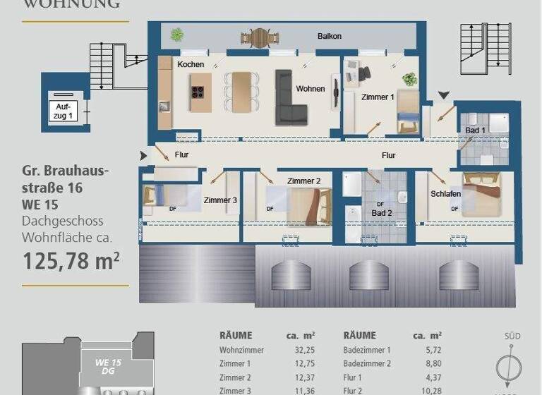Wohnung zur Miete - Erstbezug 1.887 € 5 Zimmer 125,8 m² 5. Geschoss frei ab sofort Große Brauhausstr. 16 Altstadt Halle 06108