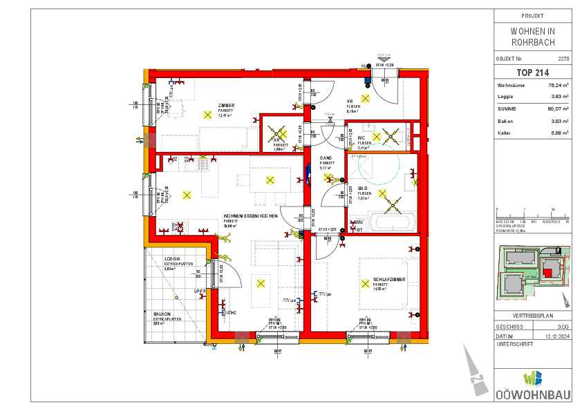 Wohnung zur Miete 823 € 3 Zimmer 76,2 m²<br/>Wohnfläche 3.<br/>Geschoss Fadingerstraße Rohrbach-Berg 4150