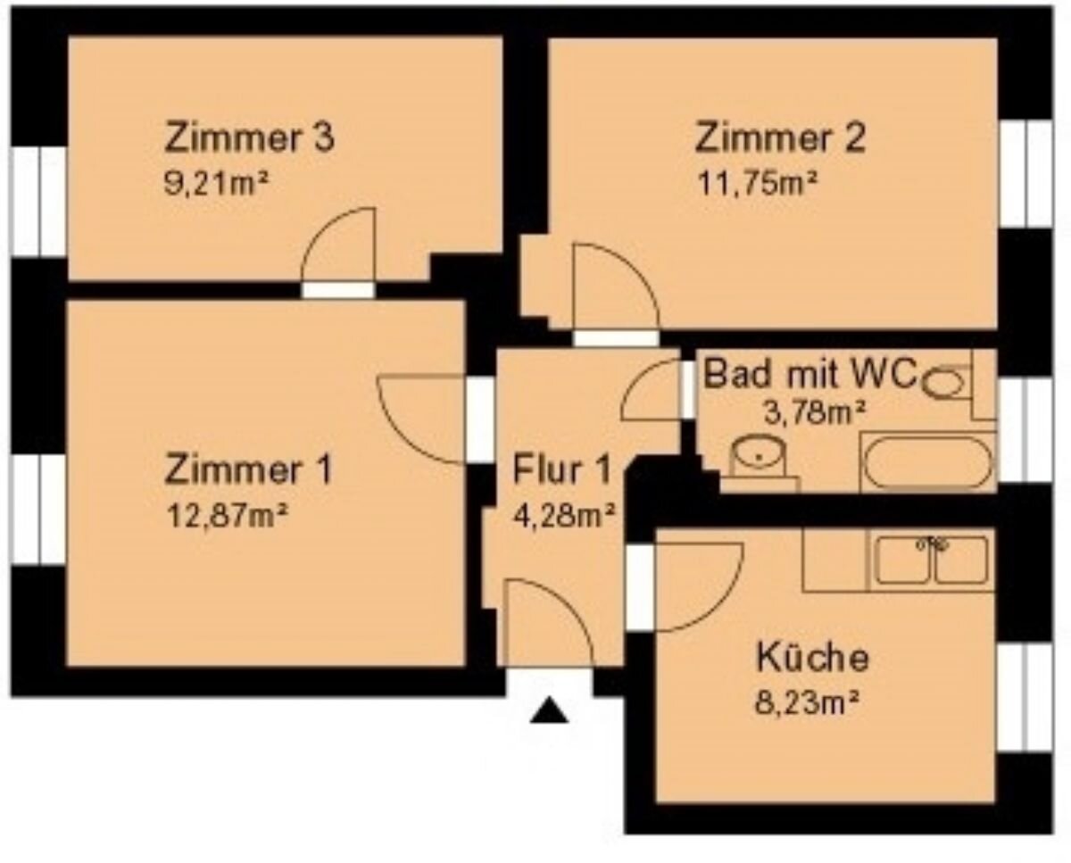 Wohnung zur Miete 338 € 3 Zimmer 53,6 m²<br/>Wohnfläche 2.<br/>Geschoss Huttenstraße 7 Merseburg Merseburg 06217