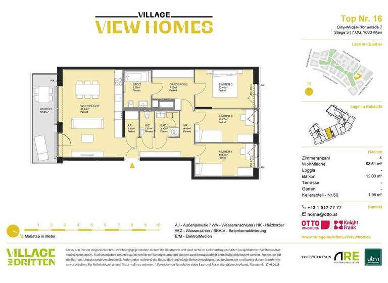 Wohnung zum Kauf - Erstbezug 826.000 € 4 Zimmer 93,4 m² 7. Geschoss Wien 1030