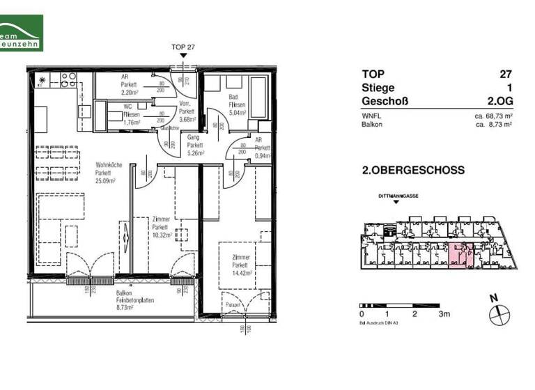 Wohnung zur Miete 1.125 € 3 Zimmer 68,7 m² 2. Geschoss frei ab 01.06.2026 Dittmanngasse 4 Wien 1110