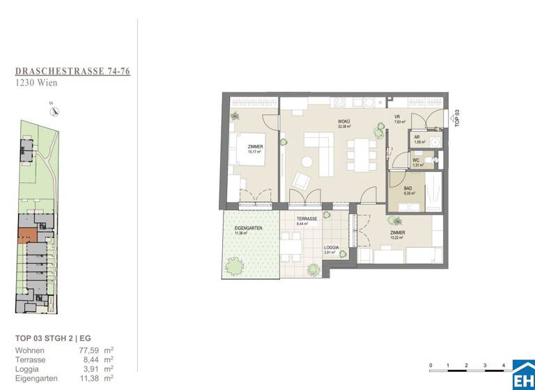 Wohnung zum Kauf - Erstbezug 539.000 € 3 Zimmer 77,6 m² EG Draschestraße Wien 1230