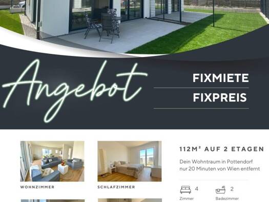 Doppelhaushälfte zur Miete - Erstbezug 1.654 € 4 Zimmer 112,8 m² 280 m² Grundstück Am Meierhof Pottendorf 2486