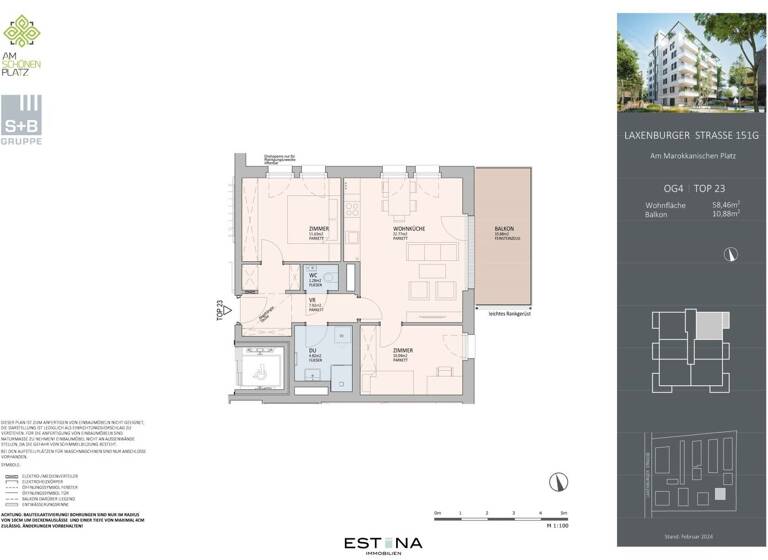 Wohnung zum Kauf - Erstbezug 610.000 € 3 Zimmer 58,5 m² 4. Geschoss Am marokkanischen Platz / Laxenburger Straße Wien 1100