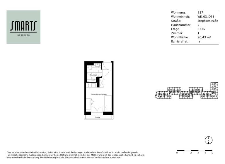 Wohnung zur Miete 485 € 1 Zimmer 20,4 m²<br/>Wohnfläche 3.<br/>Geschoss Stephanstraße 7 St Peter Nürnberg 90478