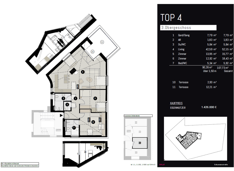 Wohnung zum Kauf provisionsfrei 1.426.000 € 3 Zimmer 90,3 m² 3. Geschoss Schumannstraße 5 Innsbruck 6020