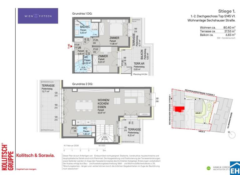 Wohnung zum Kauf - Erstbezug 899.000 € 3 Zimmer 80,4 m² 5. Geschoss Sechshauser Straße Wien 1150