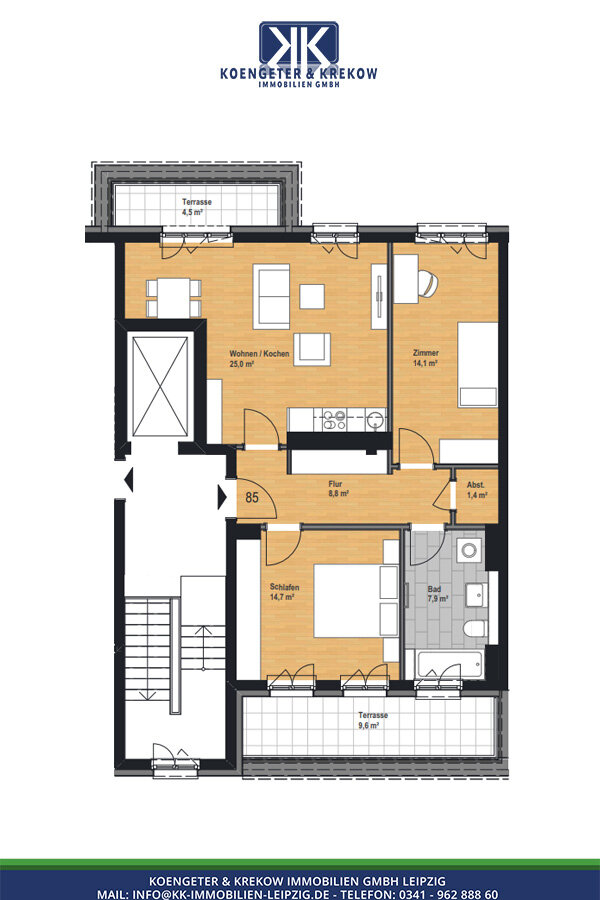 Wohnung zur Miete 1.204 € 3 Zimmer 86 m²<br/>Wohnfläche 4.<br/>Geschoss Judith-Auer-Straße 20 Reudnitz-Thonberg Leipzig 04317