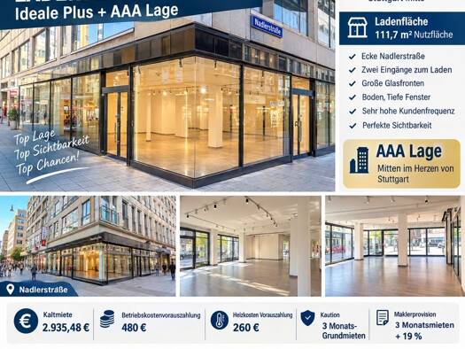 Laden zur Miete 2.935 € 100 m² Verkaufsfläche Mitte Stuttgart 70173