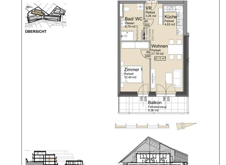 Wohnung zur Miete - Erstbezug 659 € 2 Zimmer 45,2 m² 1. Geschoss Bründlgraben 45A Krems an der Donau 3500