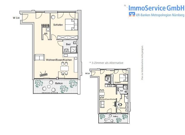 Wohnung zum Kauf provisionsfrei 557.239 € 2 Zimmer 87,4 m²<br/>Wohnfläche 3.<br/>Geschoss Merianstr. 32 + 32a Schleifweg Nürnberg 90409