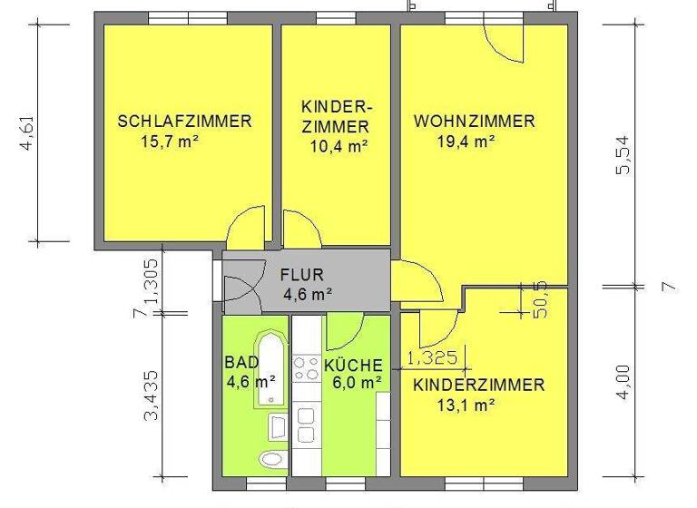 Wohnung zur Miete 539 € 4 Zimmer 74,8 m² 3. Geschoss frei ab sofort Rudolf-Breitscheid-Straße 32 Eisenach 99817