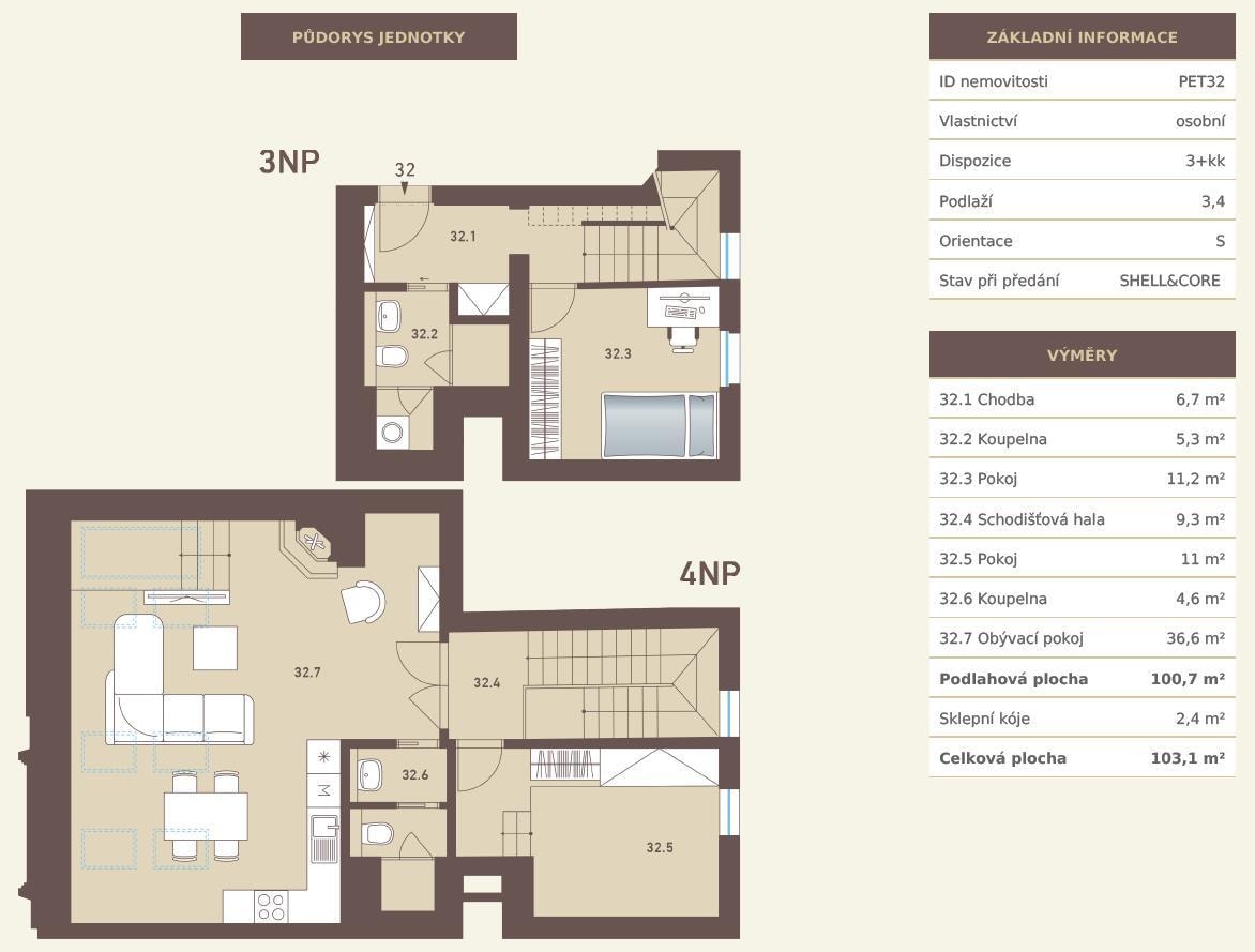 Wohnung zum Kauf 480.000 € 3 Zimmer 103 m²<br/>Wohnfläche 3.<br/>Geschoss Prag 16900