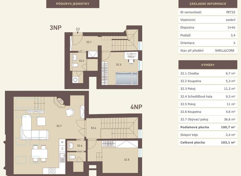 Wohnung zum Kauf 480.000 € 3 Zimmer 103 m² 3. Geschoss Prag 16900