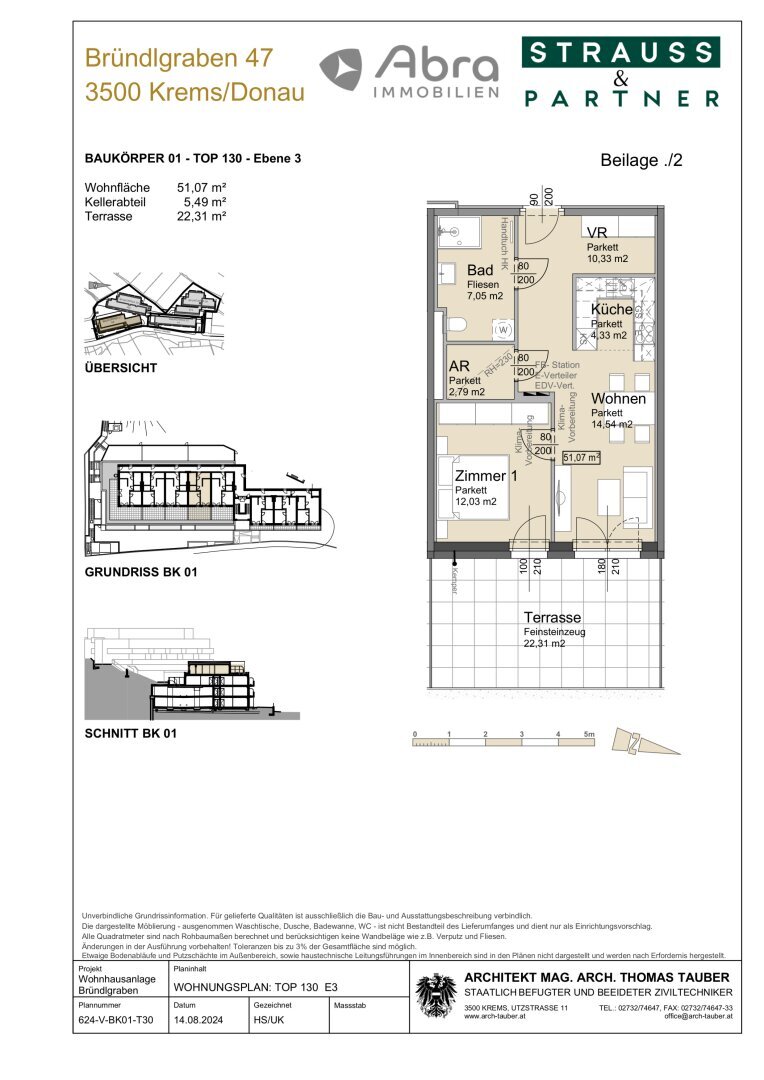 Wohnung zur Miete 902 € 2 Zimmer 51,1 m²<br/>Wohnfläche 3.<br/>Geschoss 01.02.2025<br/>Verfügbarkeit Bründlgraben 45 Krems an der Donau Krems an der Donau 3500