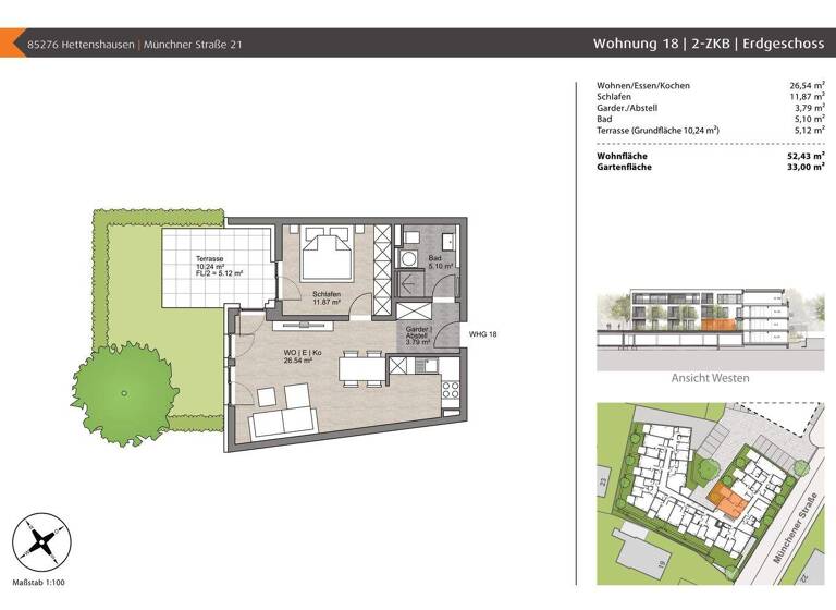 Wohnung zum Kauf - Erstbezug provisionsfrei 339.000 € 2 Zimmer 52,4 m² EG Münchner Straße 21 Reisgang Pfaffenhofen an der Ilm 85276
