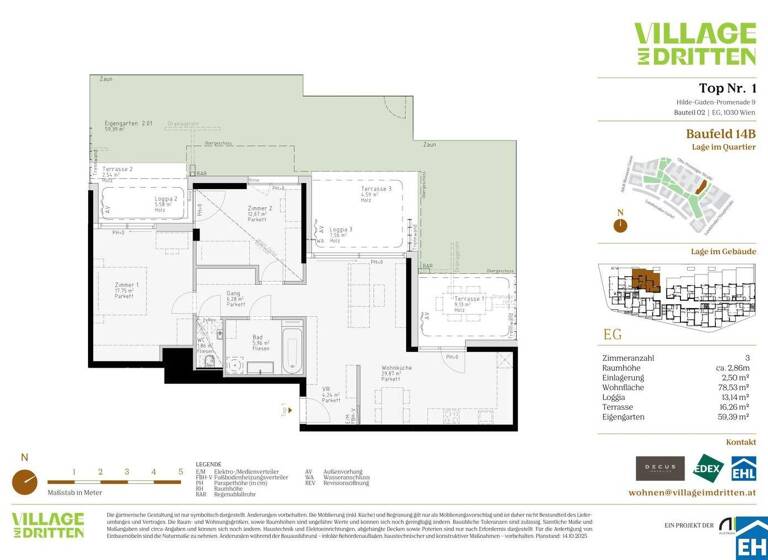 Wohnung zum Kauf - Erstbezug 630.000 € 3 Zimmer 78,5 m² EG Hilde-Güden-Promenade 9 Wien 1030