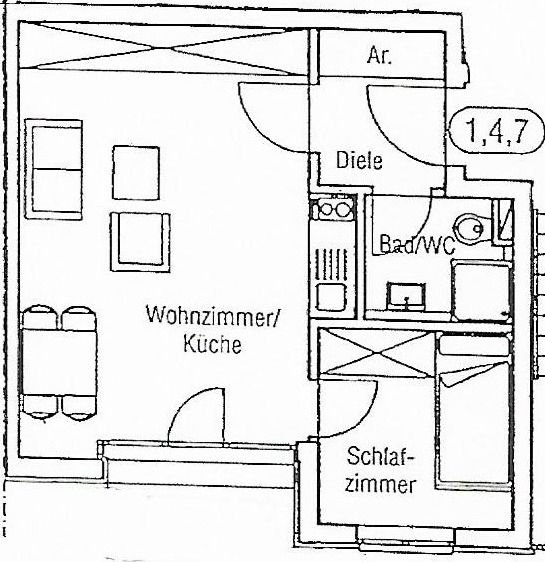 Wohnung zur Miete 385 € 1,5 Zimmer 34,9 m²<br/>Wohnfläche 1.<br/>Geschoss Lindenring 45 Hennigsdorf 16761