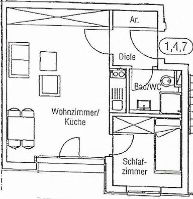 Wohnung zur Miete 385 € 1,5 Zimmer 34,9 m² 1. Geschoss Lindenring 45 Hennigsdorf 16761