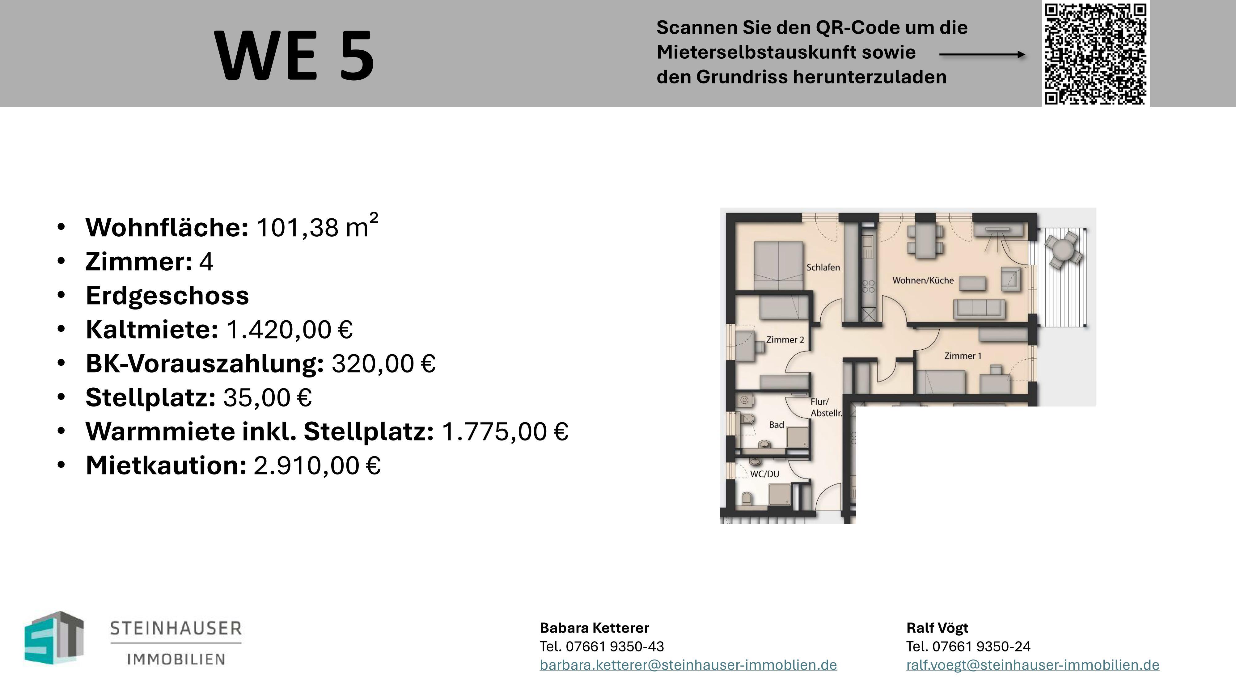 Wohnung zur Miete 1.420 € 4 Zimmer 101,4 m²<br/>Wohnfläche Simonswälder Str. 66 Bleibach Gutach im Breisgau 79261