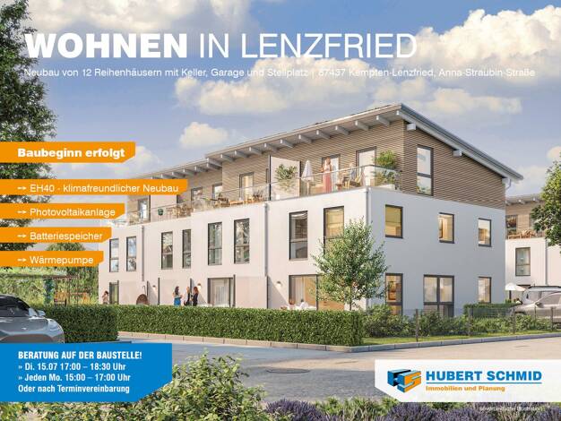 Reihenmittelhaus zum Kauf - Neubau provisionsfrei 894.000 € 147,3 m² 156 m² Grundstück Anna-Straubin-Straße Lenzfried Kempten (Allgäu) 87437