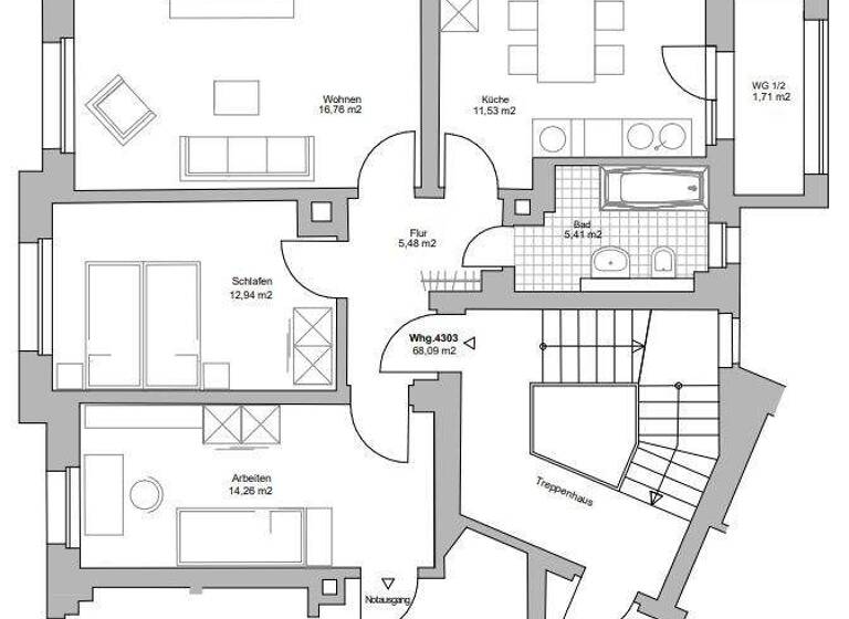 Wohnung zur Miete 990 € 3 Zimmer 68,1 m² 3. Geschoss Anhalter Straße 24a Eutritzsch Leipzig 04129