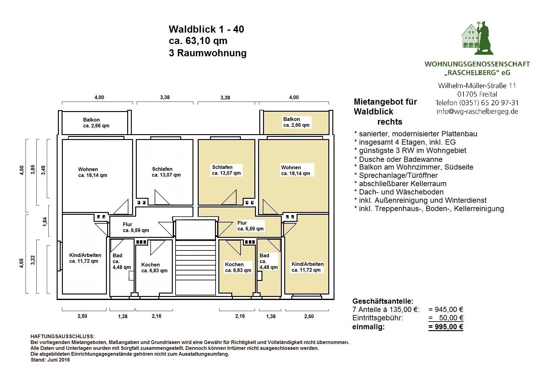 Wohnung zur Miete 524 € 3 Zimmer 63,1 m²<br/>Wohnfläche 3.<br/>Geschoss ab sofort<br/>Verfügbarkeit Waldblick 36 Freital Freital 01705