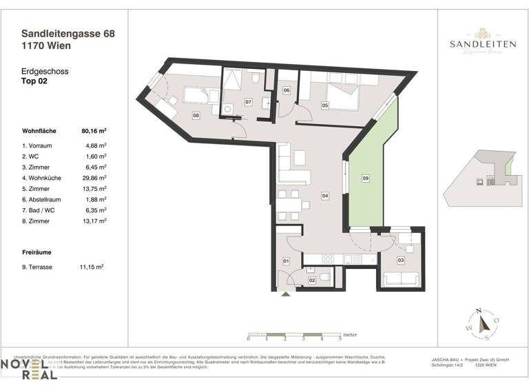 Terrassenwohnung zum Kauf - Erstbezug 569.000 € 3,5 Zimmer 80,2 m² EG Wien 1170