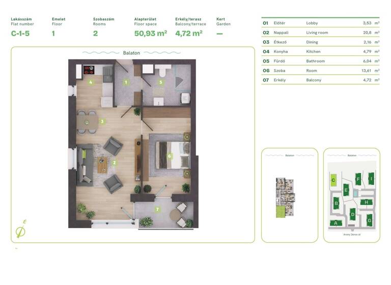 Studio zum Kauf 282.490 € 2 Zimmer 51 m² 1. Geschoss Balatonszemes