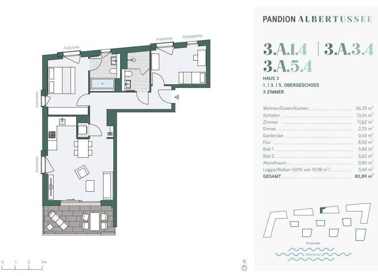 Wohnung zur Miete 1.920 € 3 Zimmer 80,9 m² 3. Geschoss frei ab 01.04.2026 Am Albertussee 31 Heerdt Düsseldorf 40549