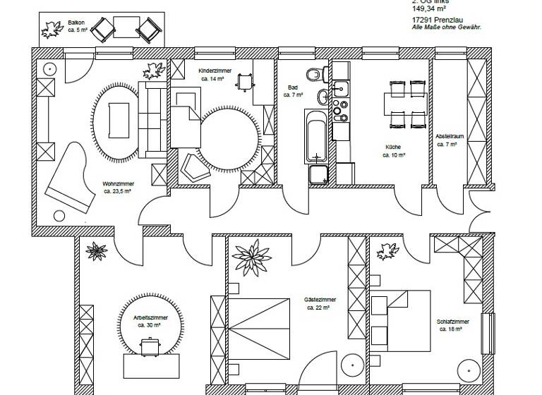 Wohnung zur Miete 1.420 € 5 Zimmer 149,3 m²<br/>Wohnfläche 2.<br/>Geschoss 01.09.2025<br/>Verfügbarkeit Bergstraße 8 Prenzlau Prenzlau 17291
