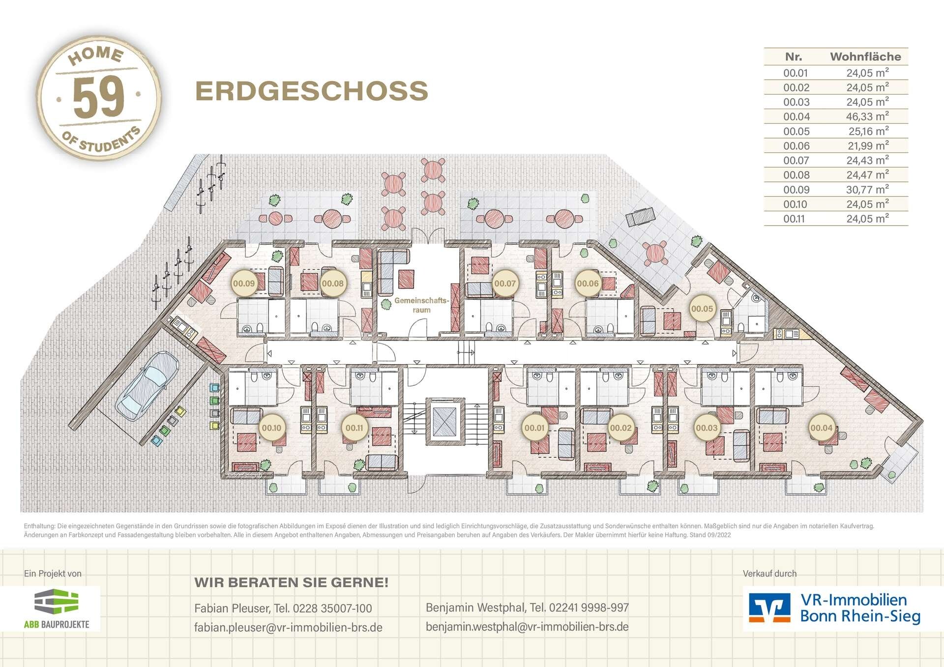 Wohnung zum Kauf provisionsfrei 299.000 € 1 Zimmer 43,7 m²<br/>Wohnfläche 4.<br/>Geschoss Alt-Endenich Bonn 53121