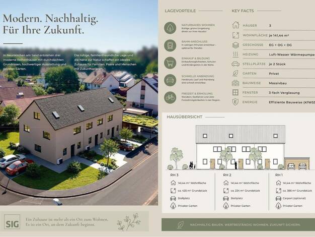 Reihenendhaus zum Kauf - Erstbezug provisionsfrei 599.000 € 5 Zimmer 141,4 m² 386 m² Grundstück Tannenstraße 2 Neunkirchen Neunkirchen am Sand 91233